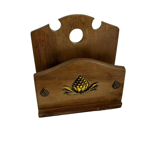 Vintage Wooden Double Sided Napkin Letter Holder Gail Craft Metal Accents - Picture 1 of 6